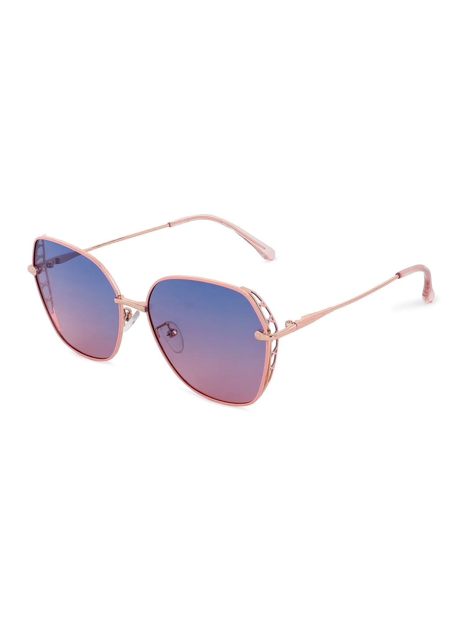 Nixion | Pink & Golden Large Full Rim Square Sunglasses for Women [Polarized]