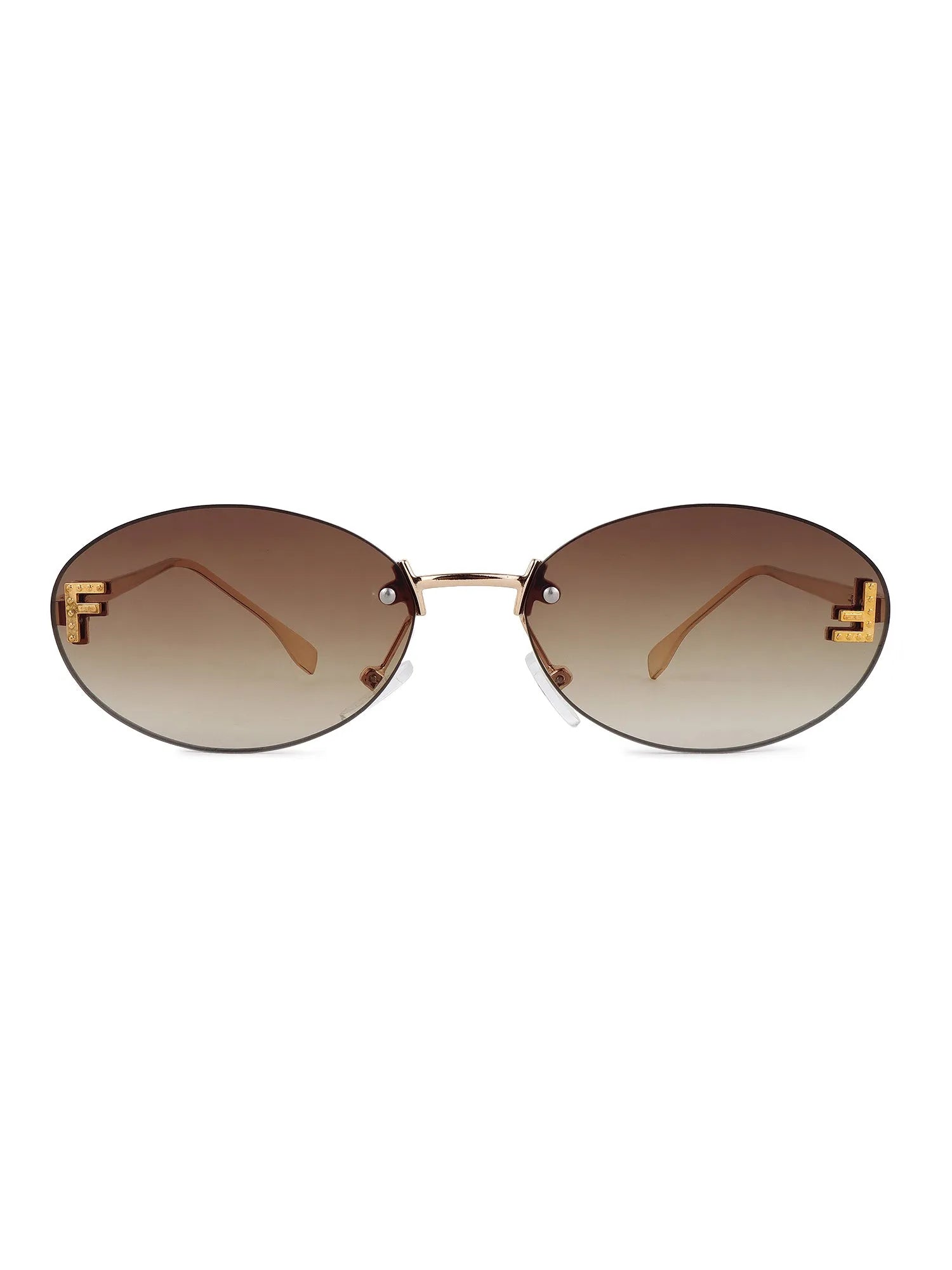Quasar | Gradient Brown & Yellow Small Rim Less Oval Sunglasses for Women [UV-protected]