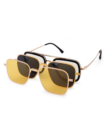 Novaic | Golden & Black Medium Full Rim Rectangle Clip-on for Men & Women [UV-protected]