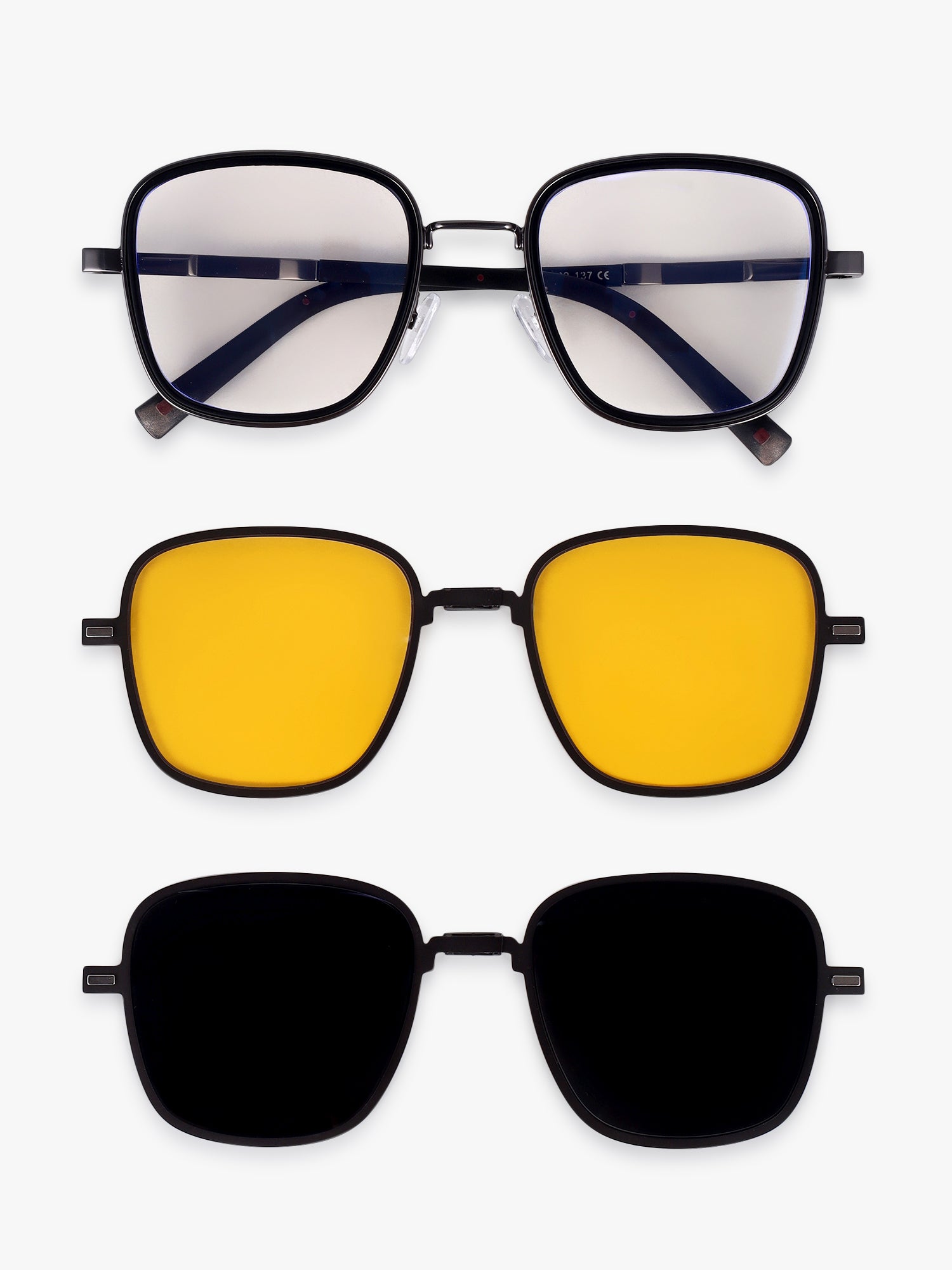 Cyronis | Grey & Black Large Full Rim Square Clip-on for Men & Women [UV-protected]