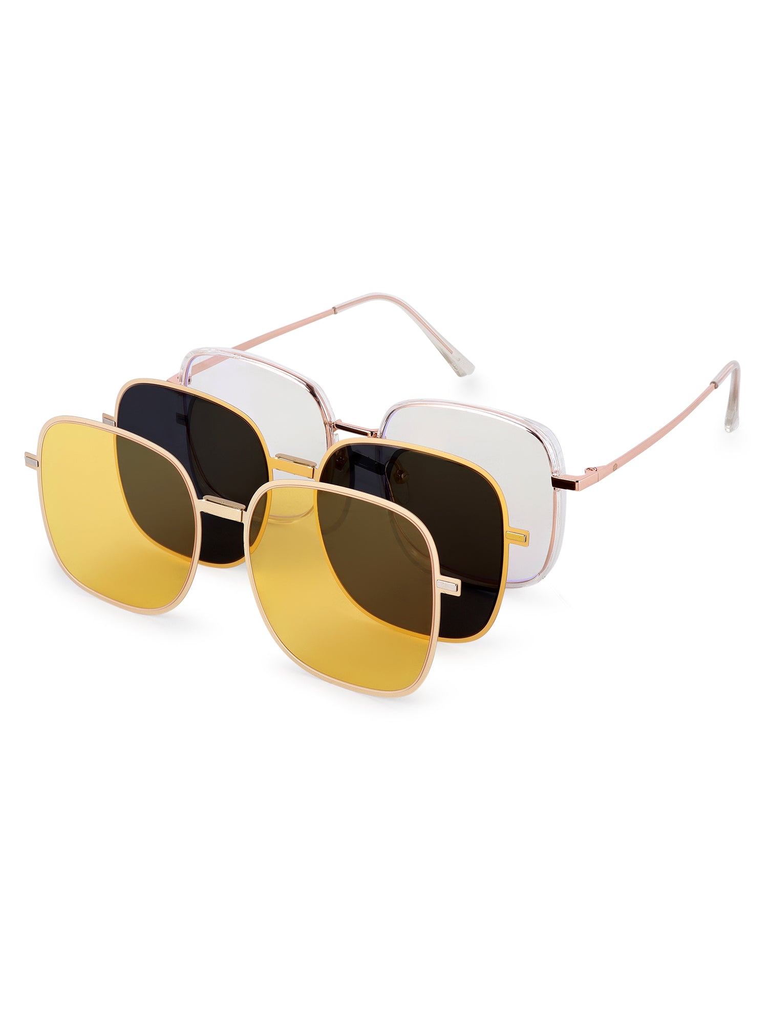Duskra | Rose Gold & Transparent Large Full Rim Square Clip-on for Men & Women [UV-protected]