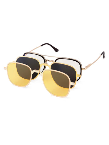 Grexar | Golden & Brown Medium Full Rim Square Clip-on for Men & Women [UV-protected]