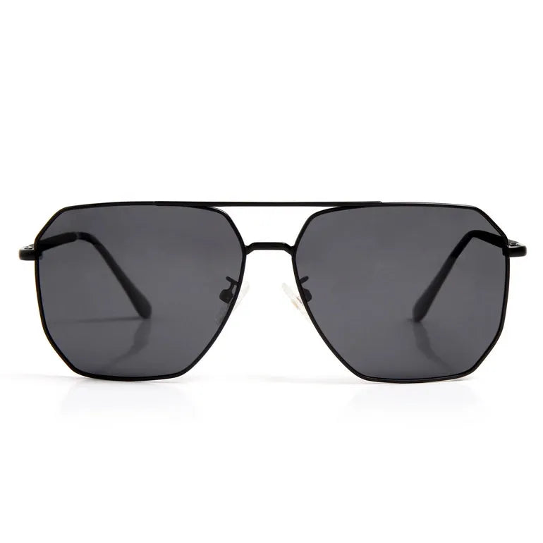 Lenis | Black Large Full Rim Hexagonal Sunglasses for Men & Women [Polarized]