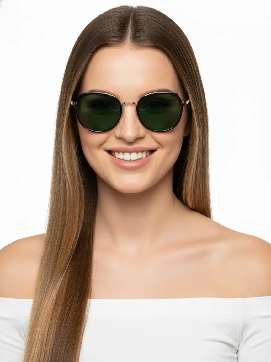 Photogrey | Gradient Brown & Golden Medium Full Rim Round Sunglasses for Men & Women [Photochromic]