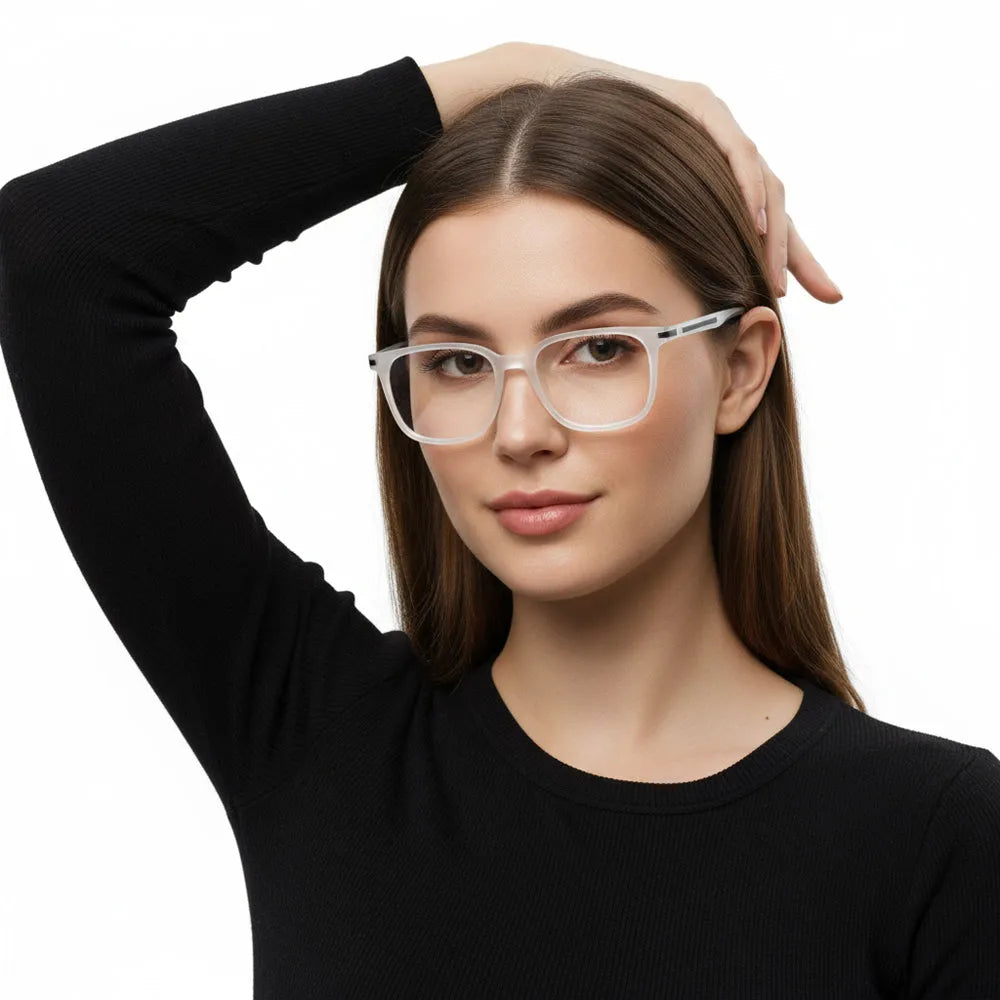 Blokz | Transparent White Medium Full Rim RECTANGLE Computer Glasses for Men & Women [Blue Block]
