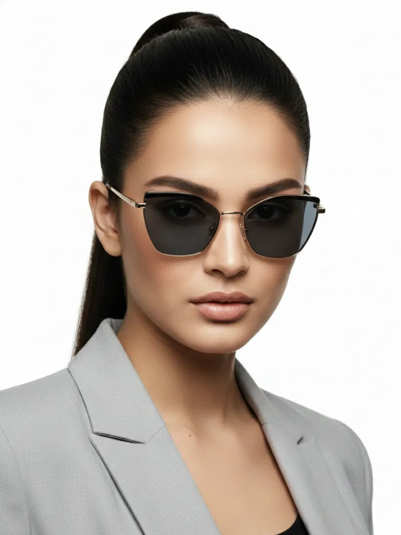 Swit | Black, Transparent & Golden Large Full Rim Cateye Sunglasses for Women [Photochromic]