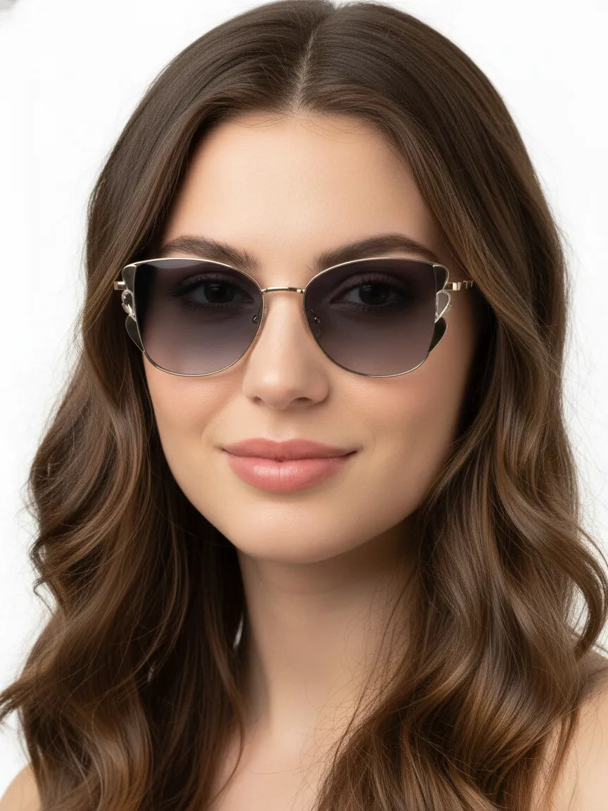 Astralor | Golden & Black Medium Full Rim Cateye Sunglasses for Women [Photochromic]