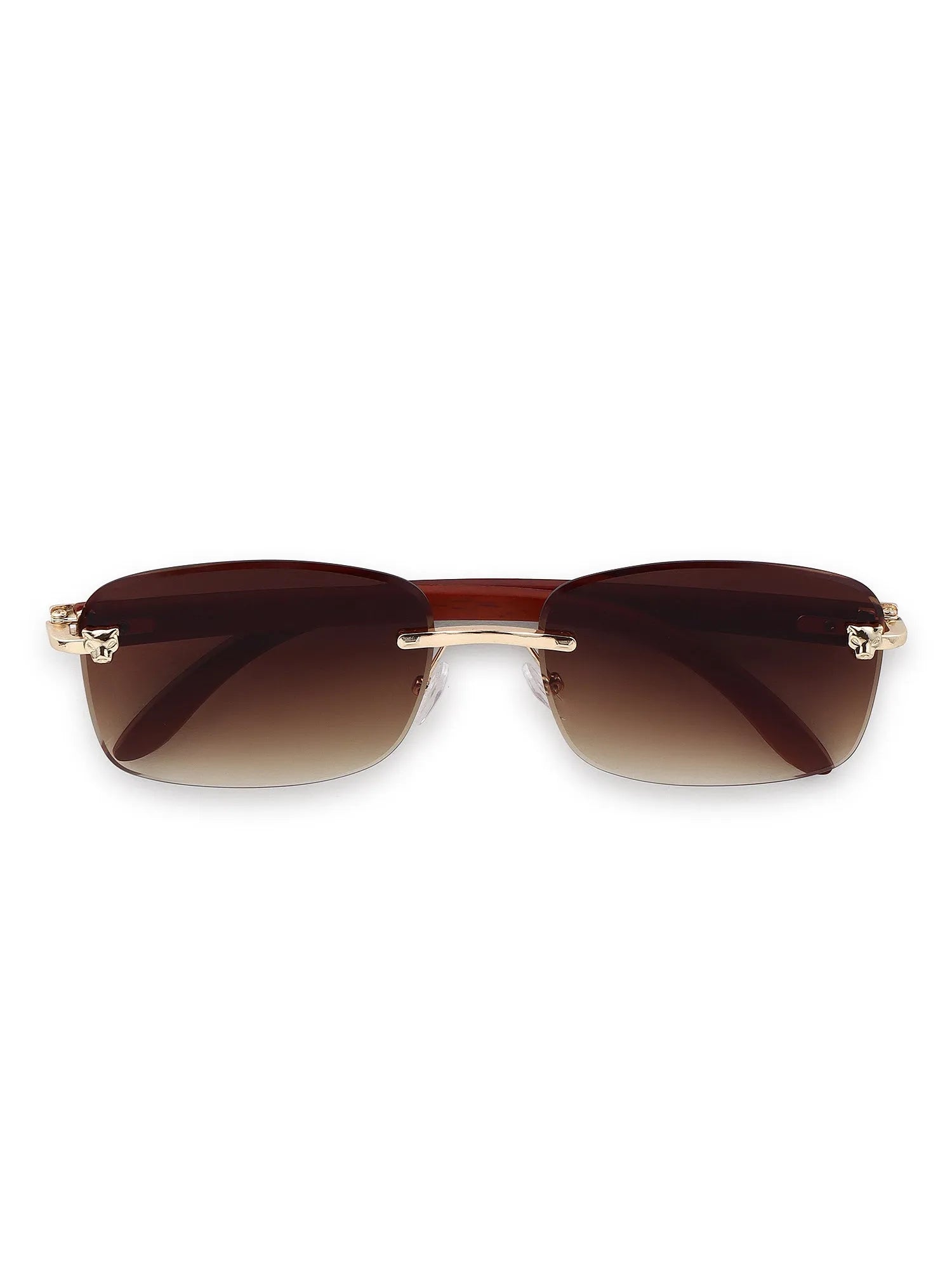 Stralor | Gradient Brown Medium Rim Less Rectangle Sunglasses for Men & Women [UV-protected]