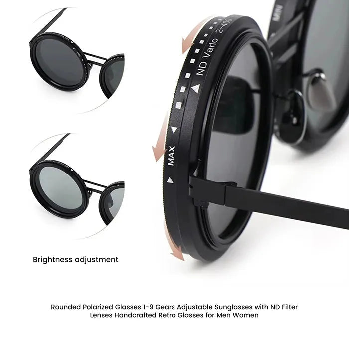APERTURE | Black Large Full Rim Round Sunglasses for Men & Women [Tint Adjustable]