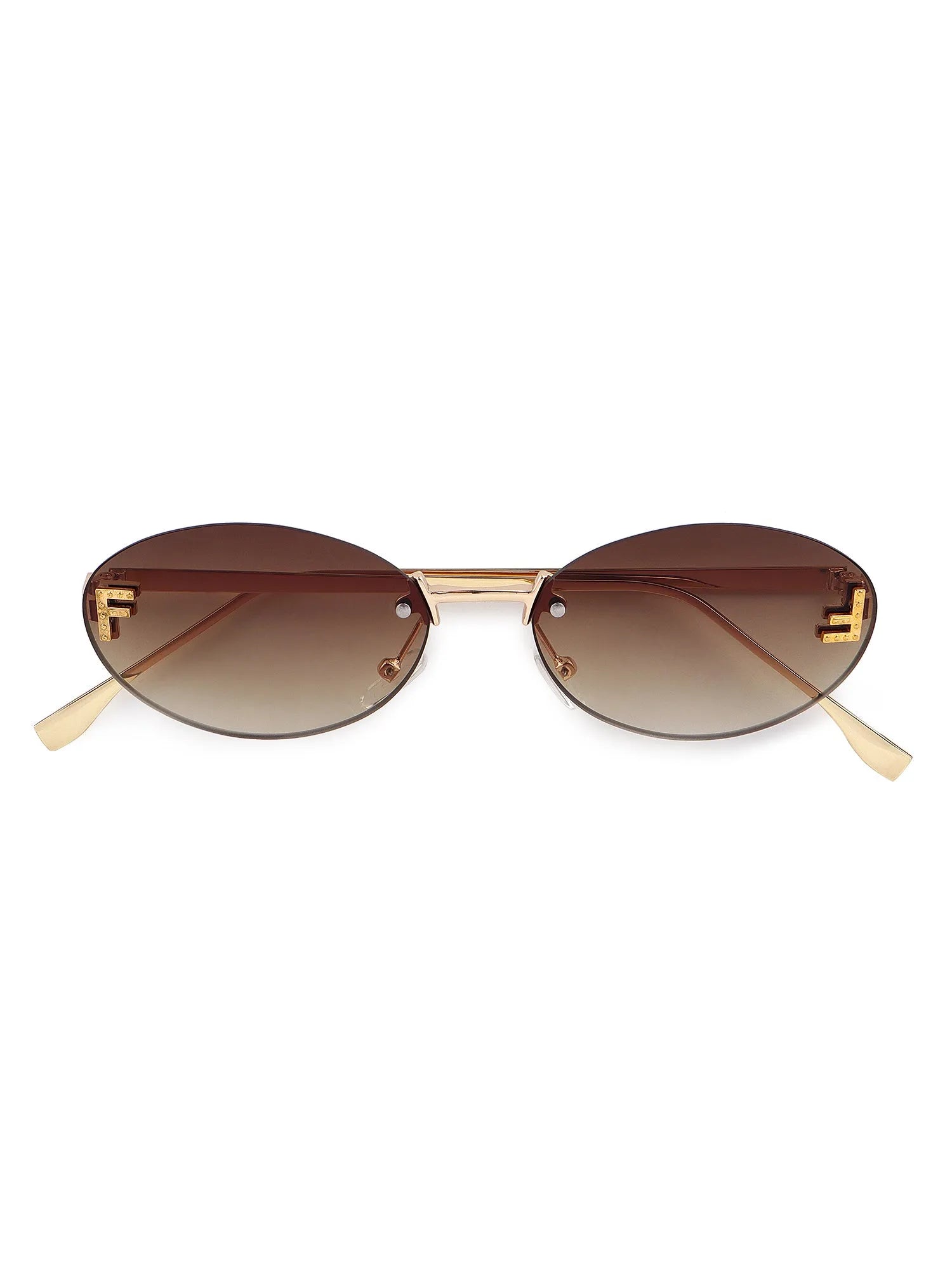 Quasar | Gradient Brown & Yellow Small Rim Less Oval Sunglasses for Women [UV-protected]