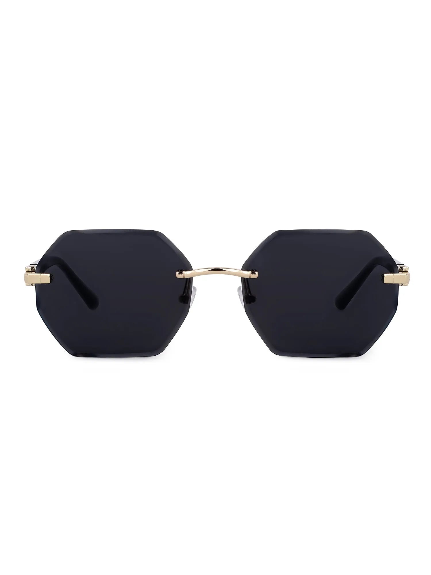 VisionVogue | Black Medium Rim Less Hexagonal Sunglasses for Men & Women [UV-protected]
