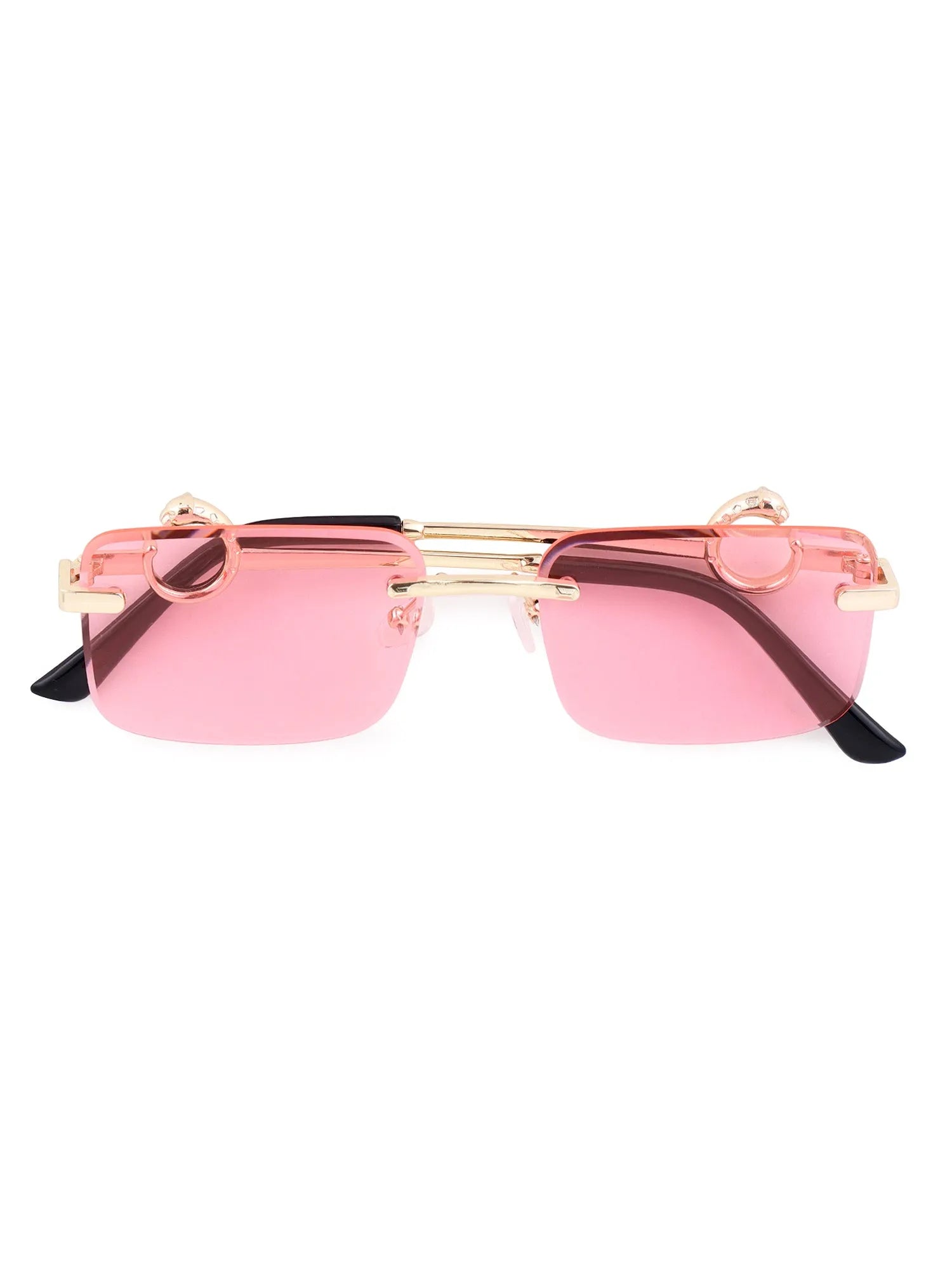 Phantoria | Pink Small Rim Less Rectangle Sunglasses for Men & Women [UV-protected]