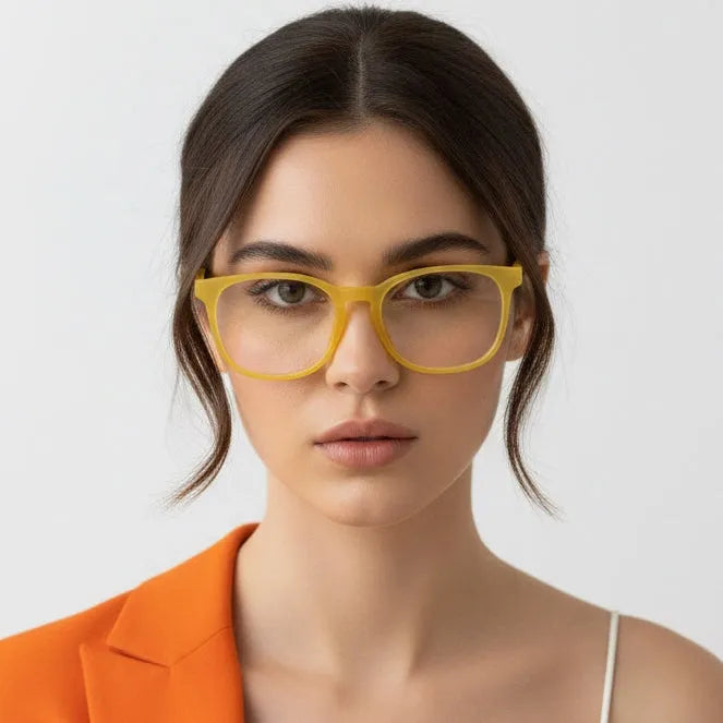 Clario | Transparent Orange Medium Full Rim RECTANGLE Computer Glasses for Men & Women [Blue Block]