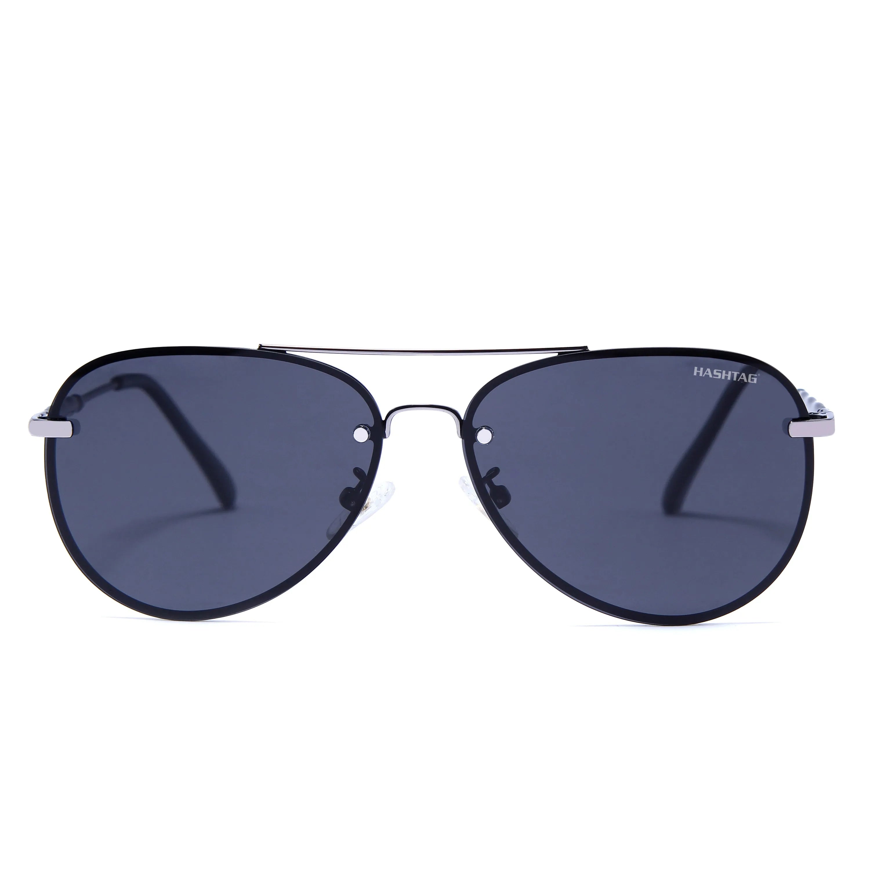 Nuvia | Silver & Black Medium Full Rim Aviator Sunglasses for Men & Women [Polarized]