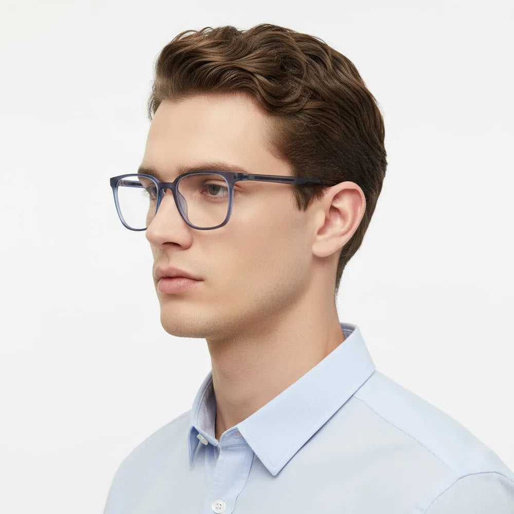 Blokz | Transparent Navy Blue Medium Full Rim RECTANGLE Computer Glasses for Men & Women [Blue Block]