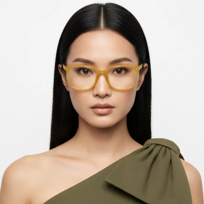 Focusly | Transparent Orange Medium Full Rim RECTANGLE Computer Glasses for Men & Women [Blue Block]