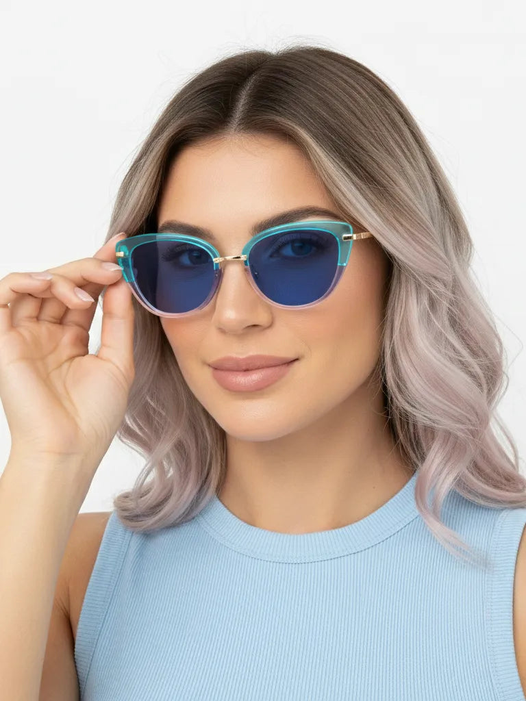 Lythion | Gradient Blue Large Full Rim Cateye Sunglasses for Women [Photochromic]