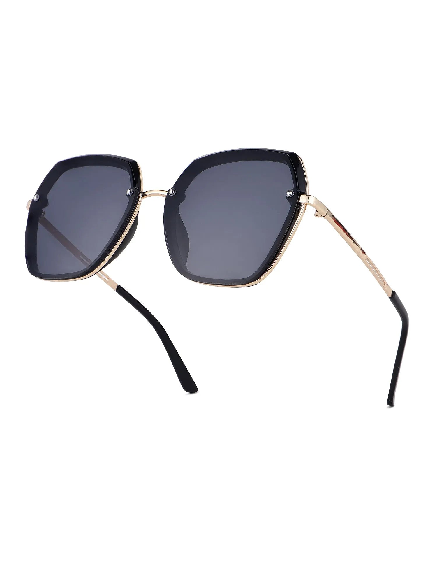 Lyra | Black Large Full Rim Hexagonal Sunglasses for Women [UV-protected]