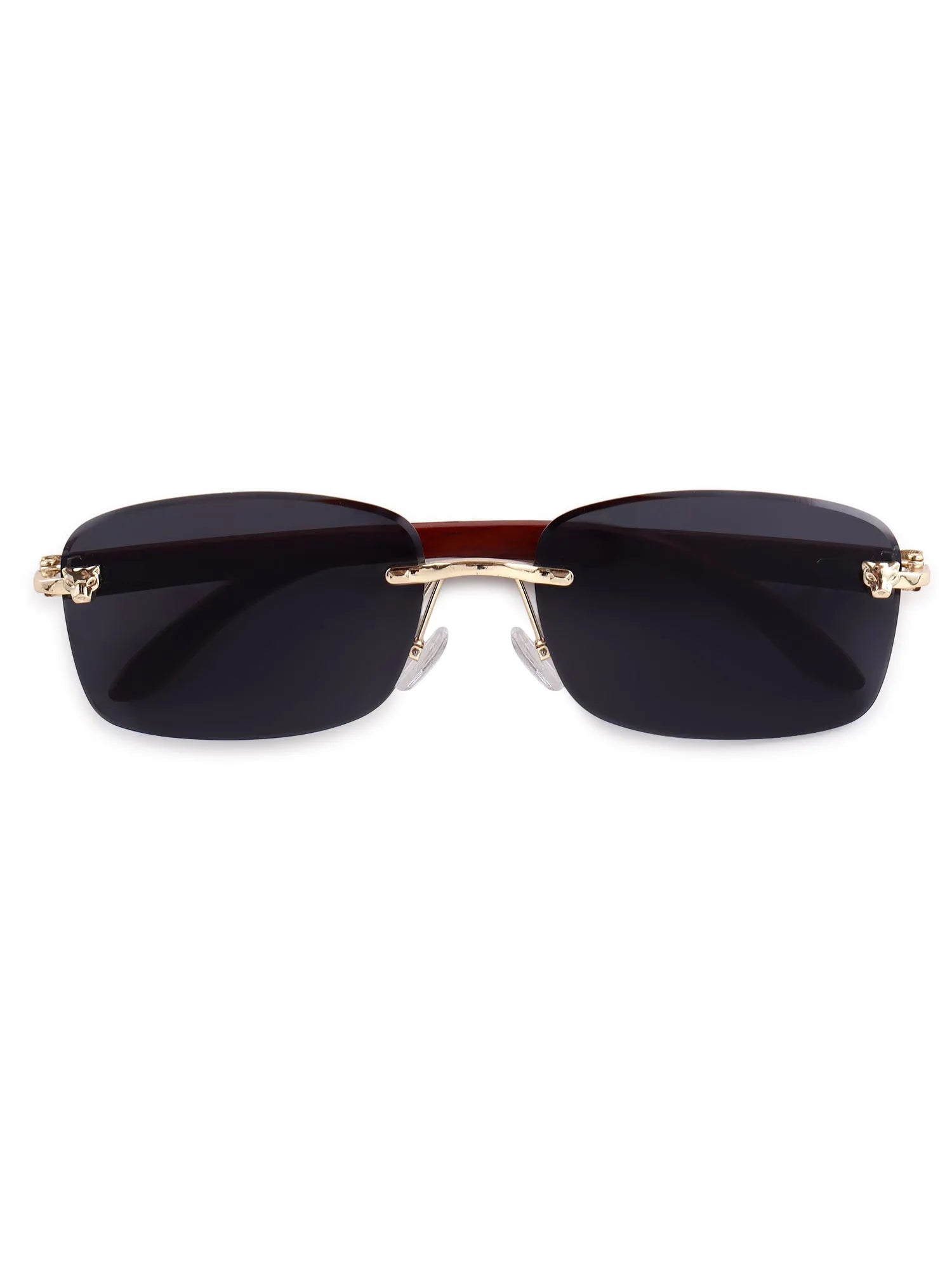 Stralor | Black Medium Rim Less Rectangle Sunglasses for Men & Women [UV-protected]