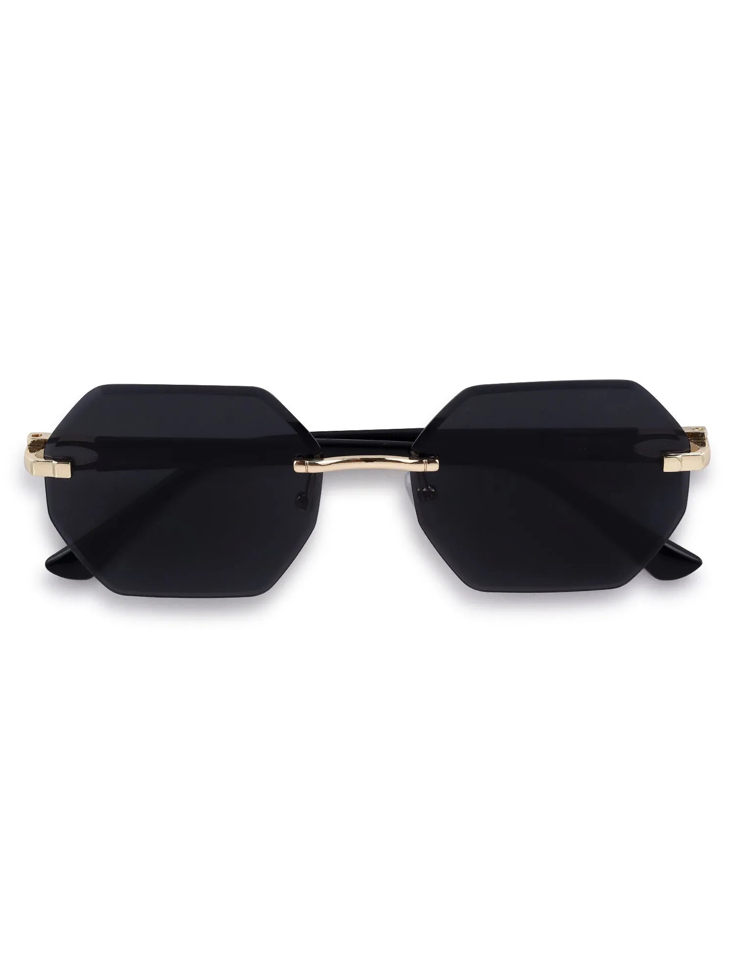 VisionVogue | Black Medium Rim Less Hexagonal Sunglasses for Men & Women [UV-protected]