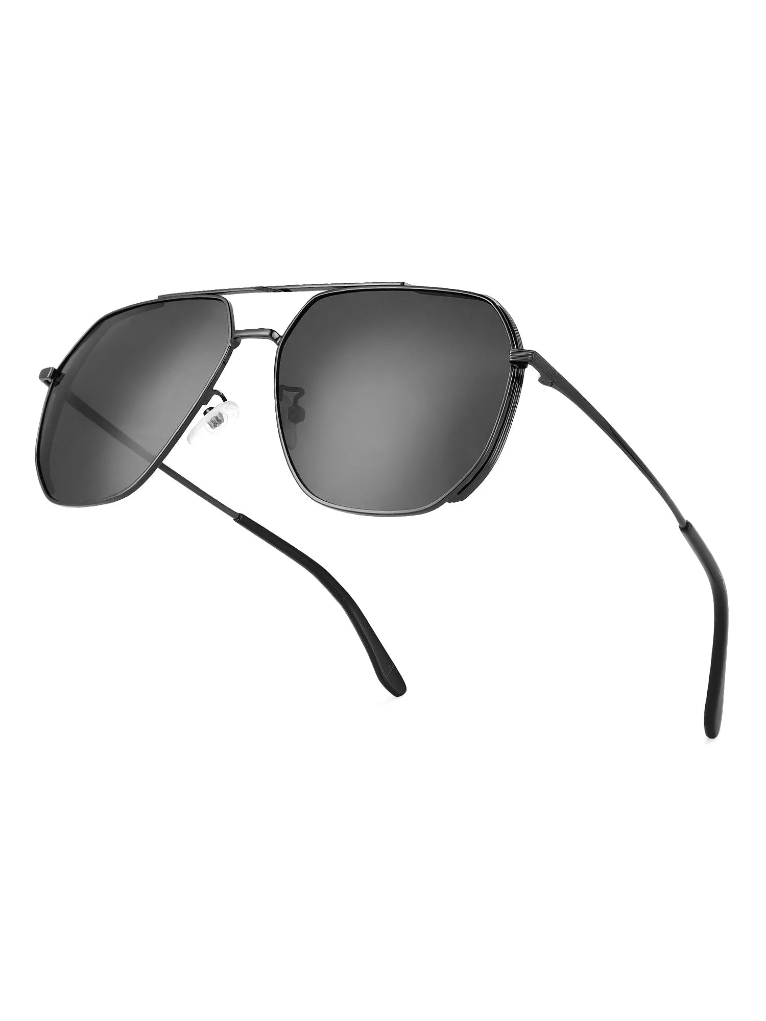 Drakara | Black Large Full Rim Hexagonal Sunglasses for Men [Polarized]