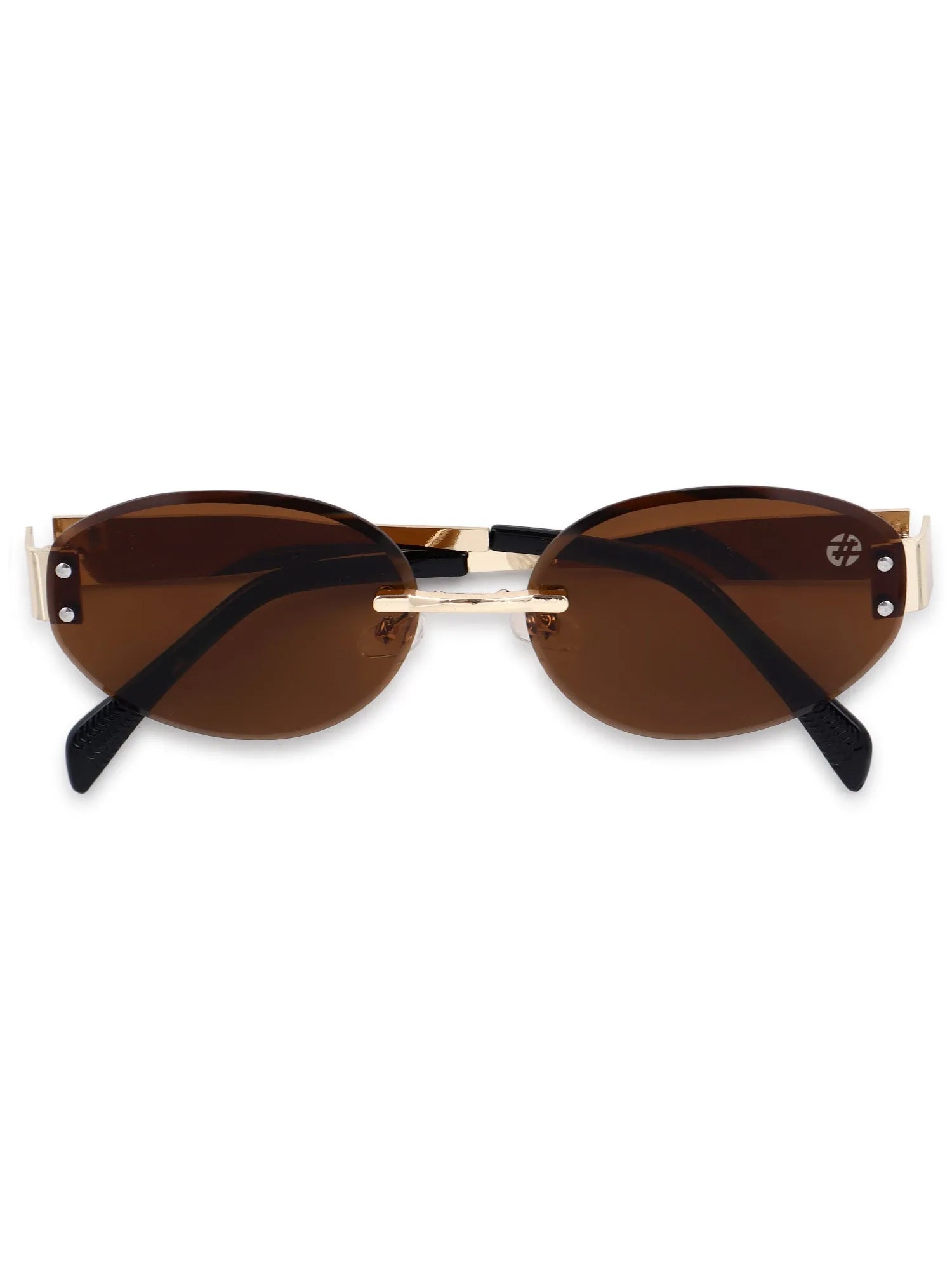 Kitto | Golden Medium Rim Less Oval Sunglasses for Men & Women [UV-protected]