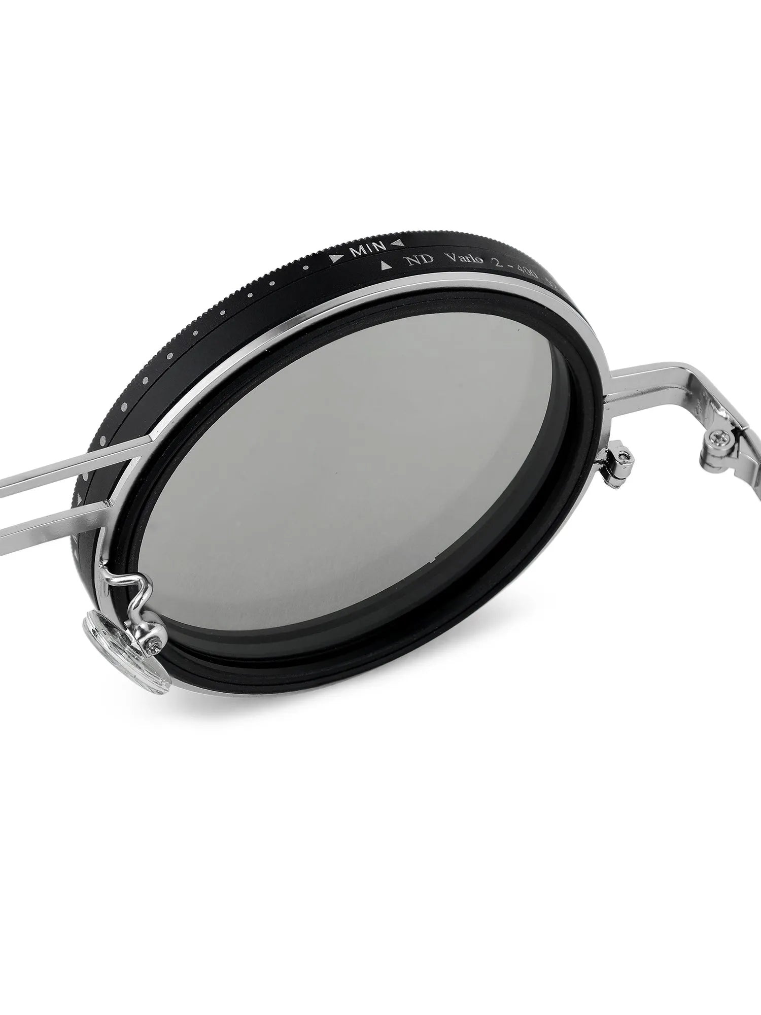 APERTURE | Silver & Black Large Full Rim Round Sunglasses for Men & Women [Tint Adjustable]