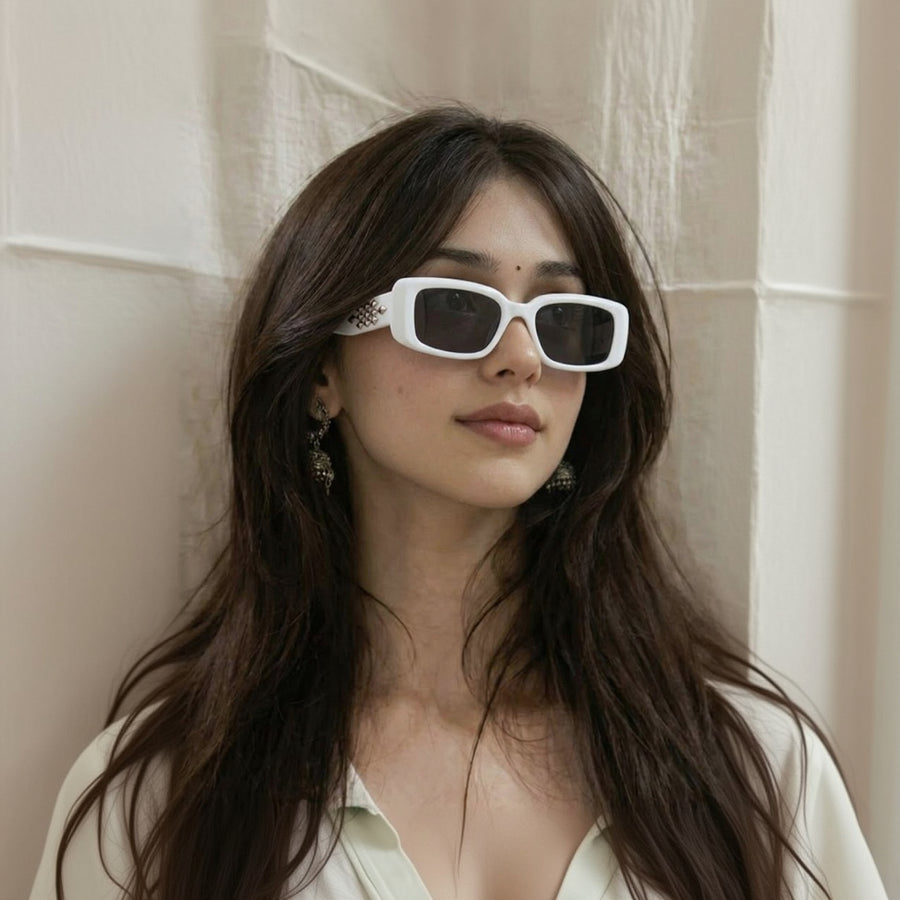Vynor | White Medium Full Rim Square Sunglasses for Men & Women [UV-protected] HASHTAG X WHITECHERRY