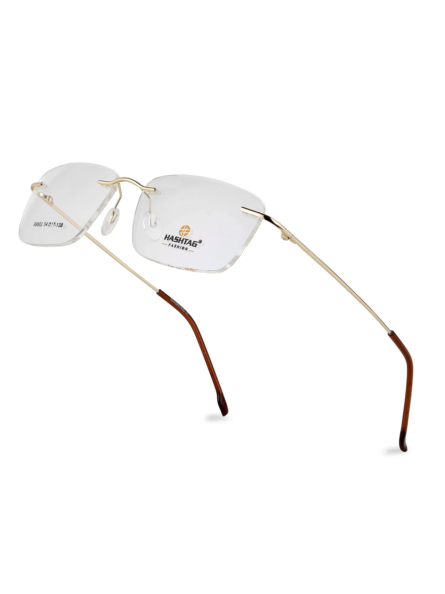 Thin Line | Gold Medium Rim Less Rectangle Eyeglasses for Unisex [Demo Lens]