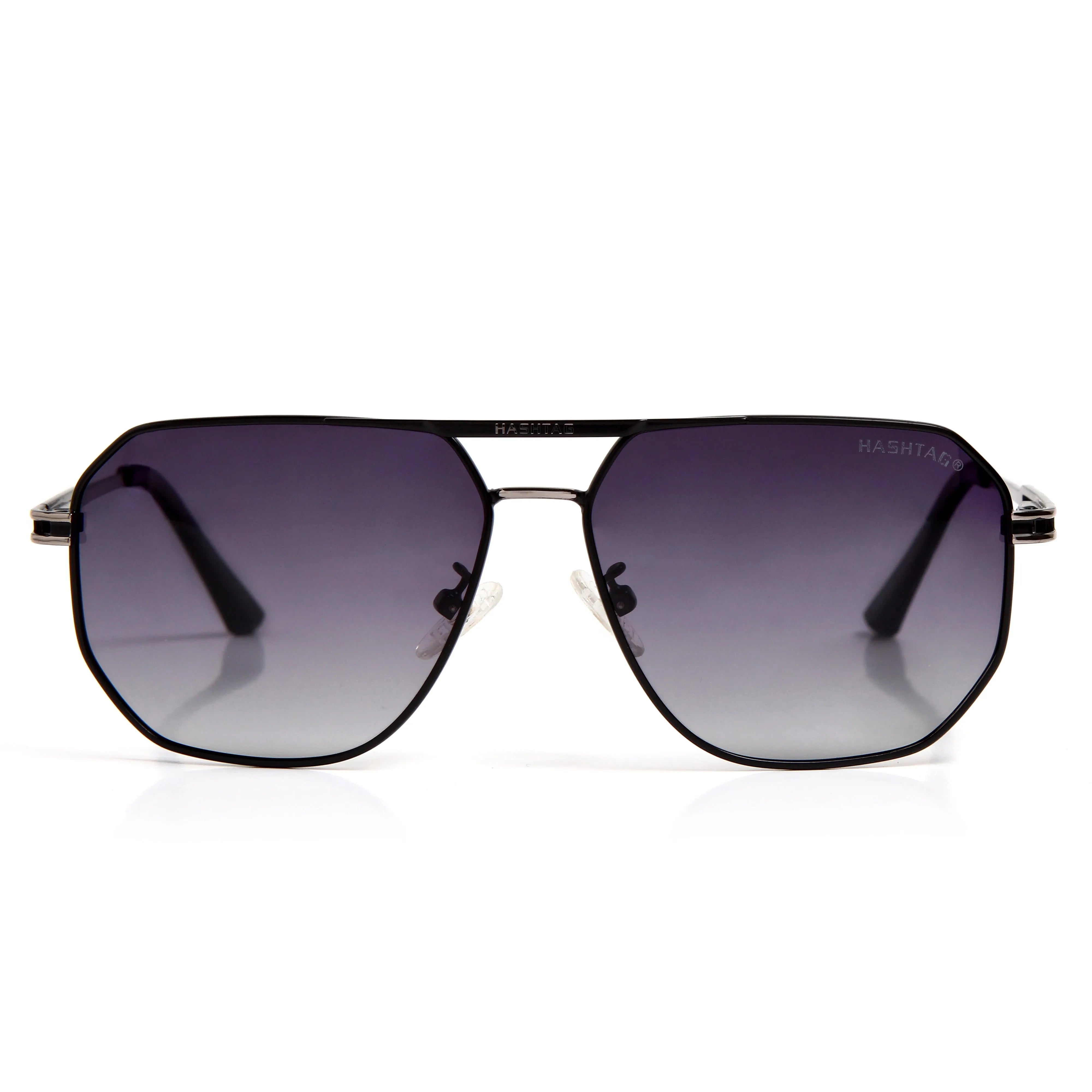 Sion | Gradient Black Medium Full Rim Haxagonal Sunglasses for Men & Women [Polarized]