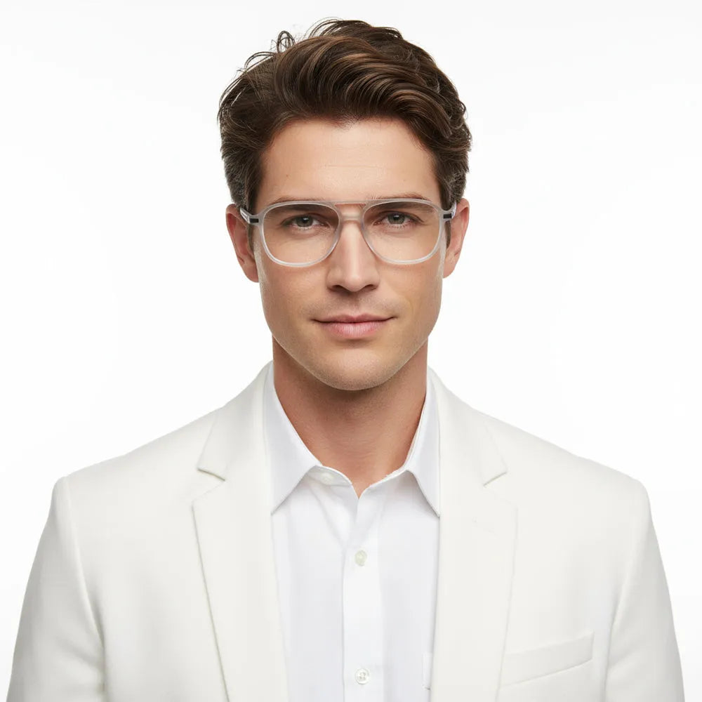 BluLite | Transparent Light Grey & White Medium Full Rim Square Computer Glasses for Men & Women [Blue Block]