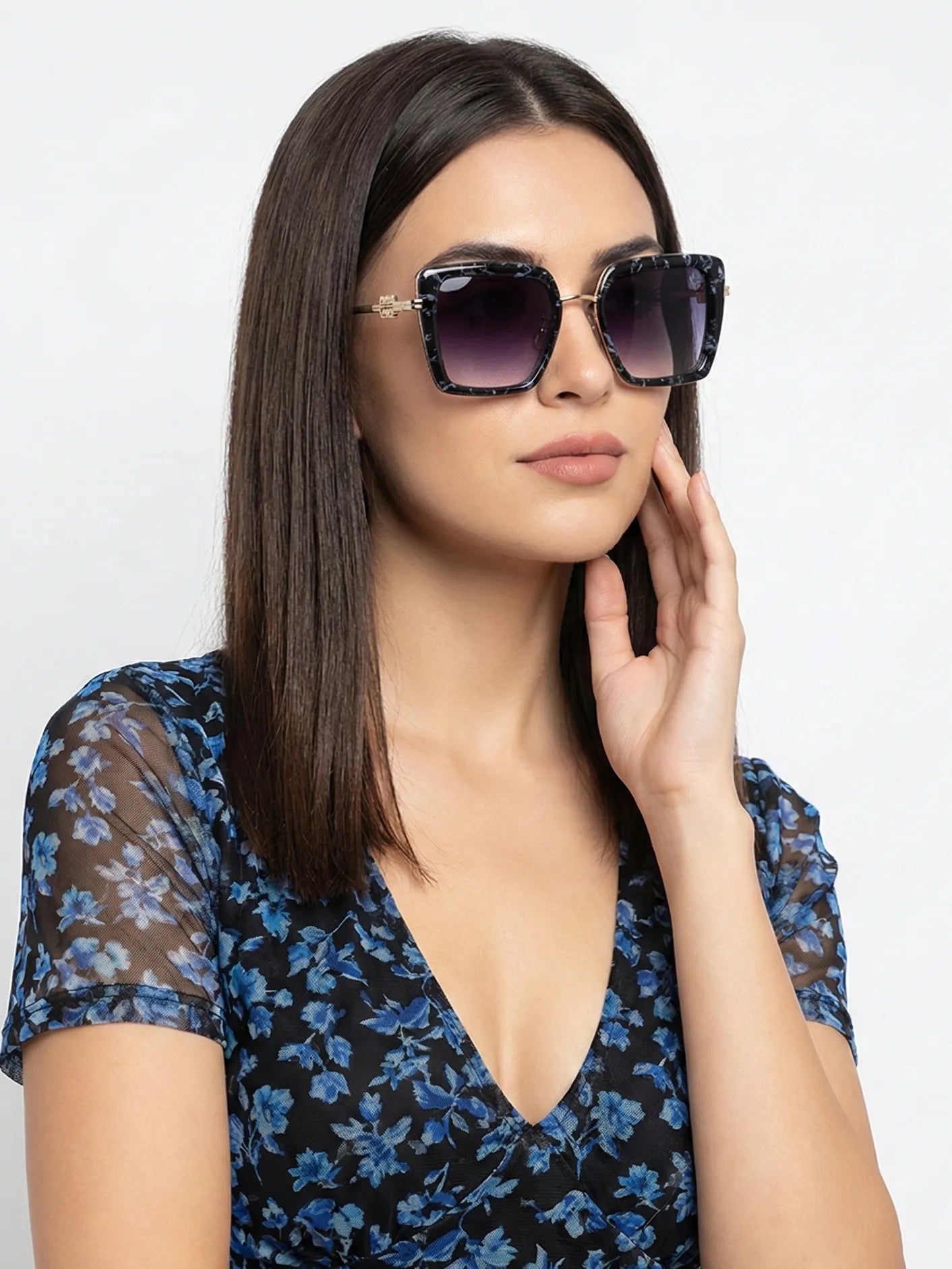 DuskDazzle | Texture Black & Golden Large Full Rim Cateye Sunglasses for Women [UV-protected]