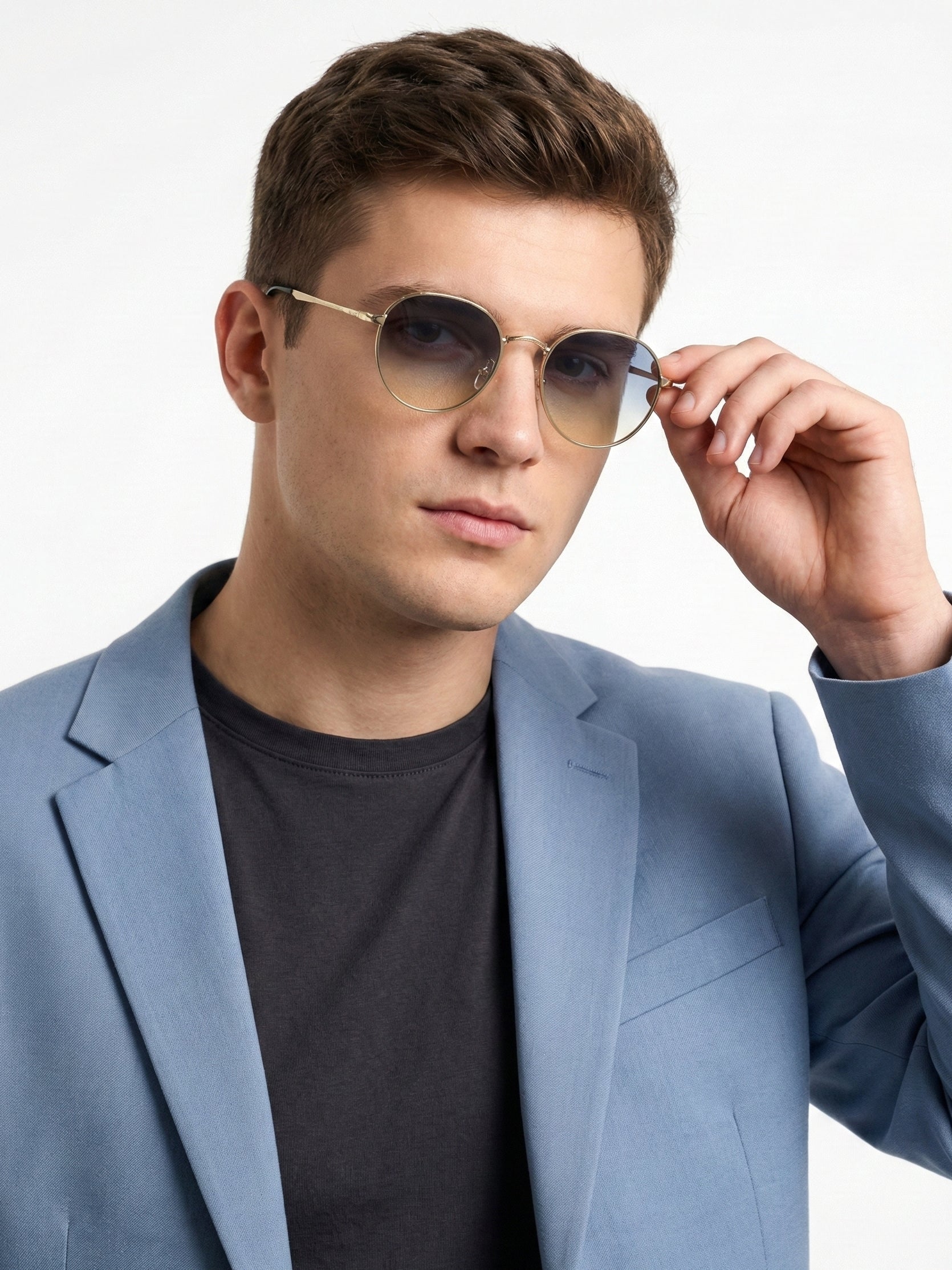 Ignisia | Gradient Grey & Brown Medium Full Rim Oval Sunglasses for Men [UV-protected]