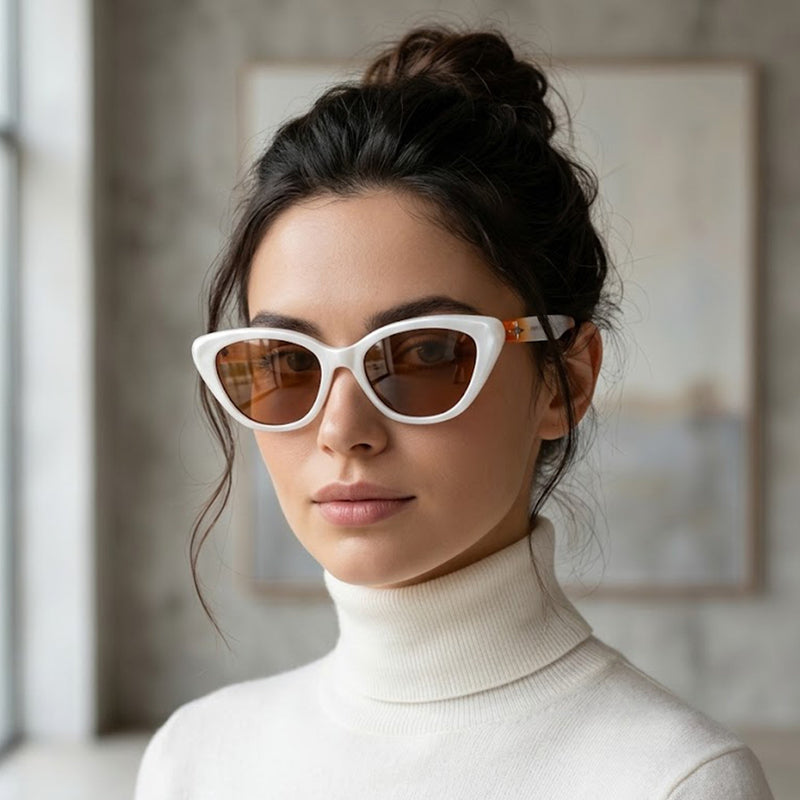 Syra | Transparent-White Medium Full Rim Cat-Eye Sunglasses for Women [UV-protected] HASHTAG X WHITECHERRY