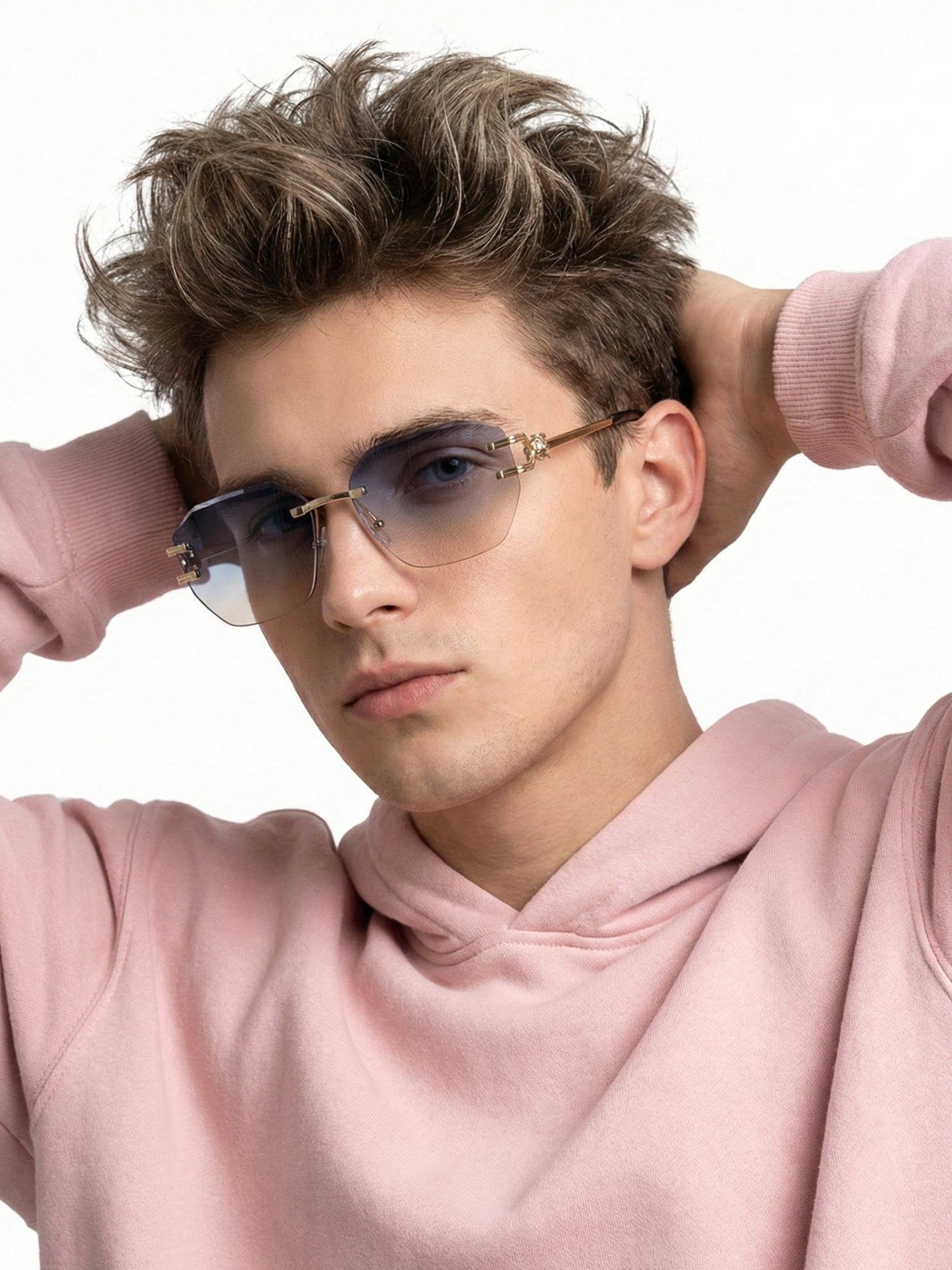 Valora | Gradient Blue & Brown Medium Rim Less Square Sunglasses for Men [UV-protected]