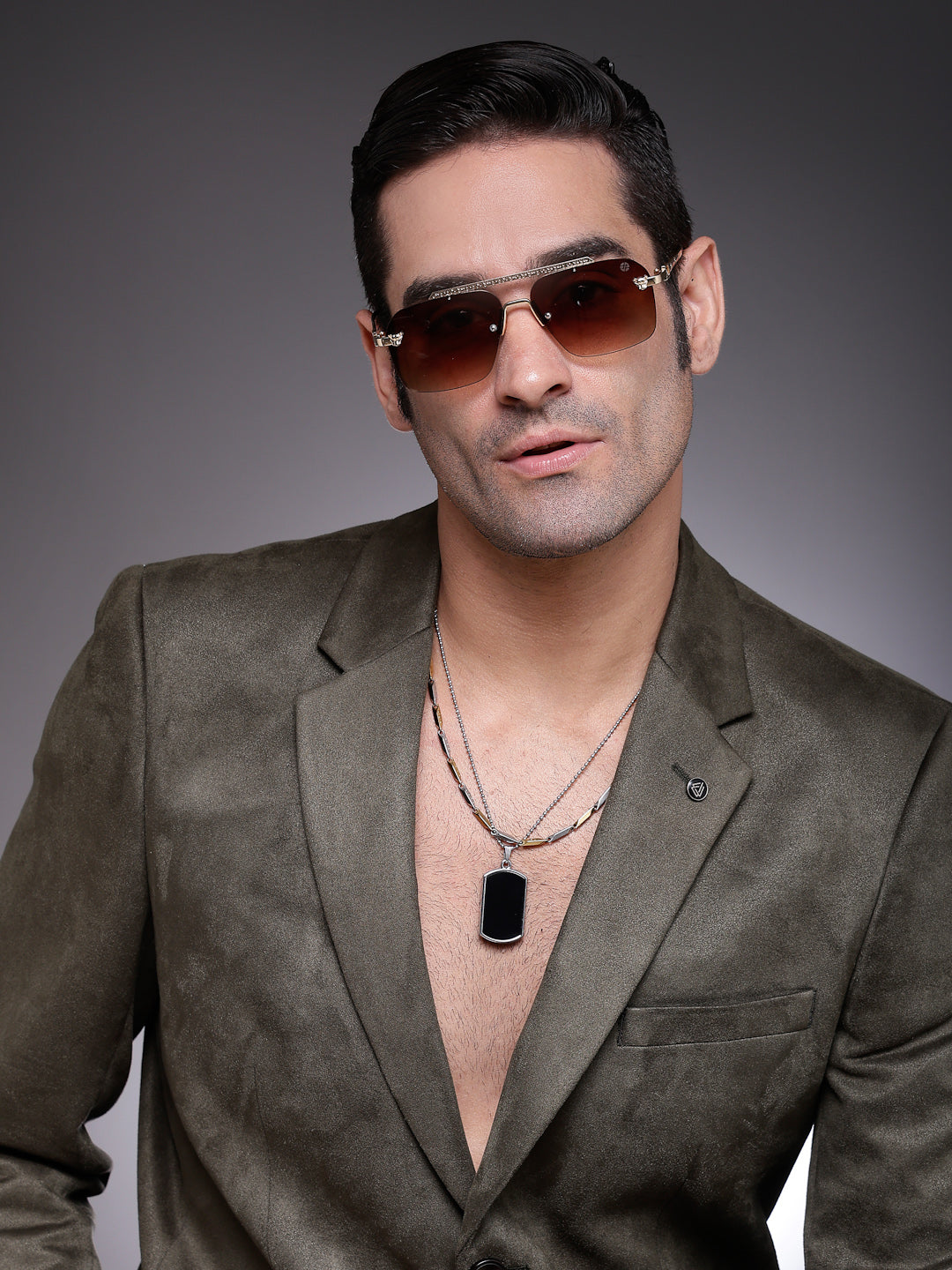 Pyre | Gradient Brown Medium Rim Less Square Sunglasses for Men [UV-protected]