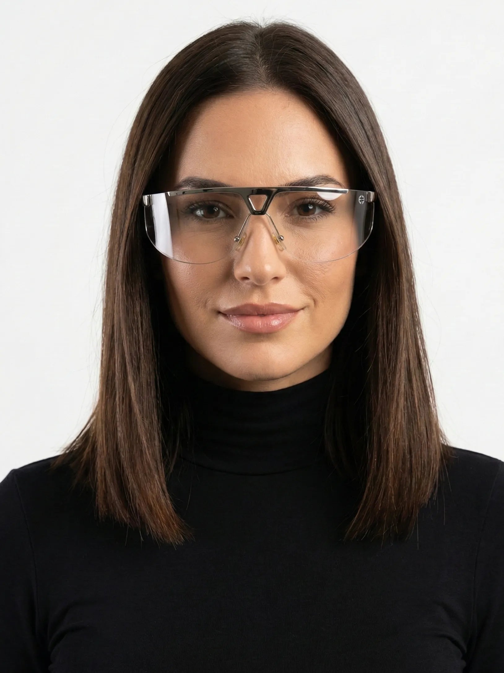 Tri-Angle | Silver Large Rim Less Rectangle Sunglasses for Men & Women [UV-protected]