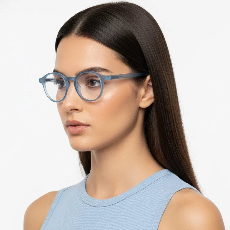 BluShield | Transparent Blue Medium Full Rim CIRCLE Computer Glasses for Men & Women [Blue Block]