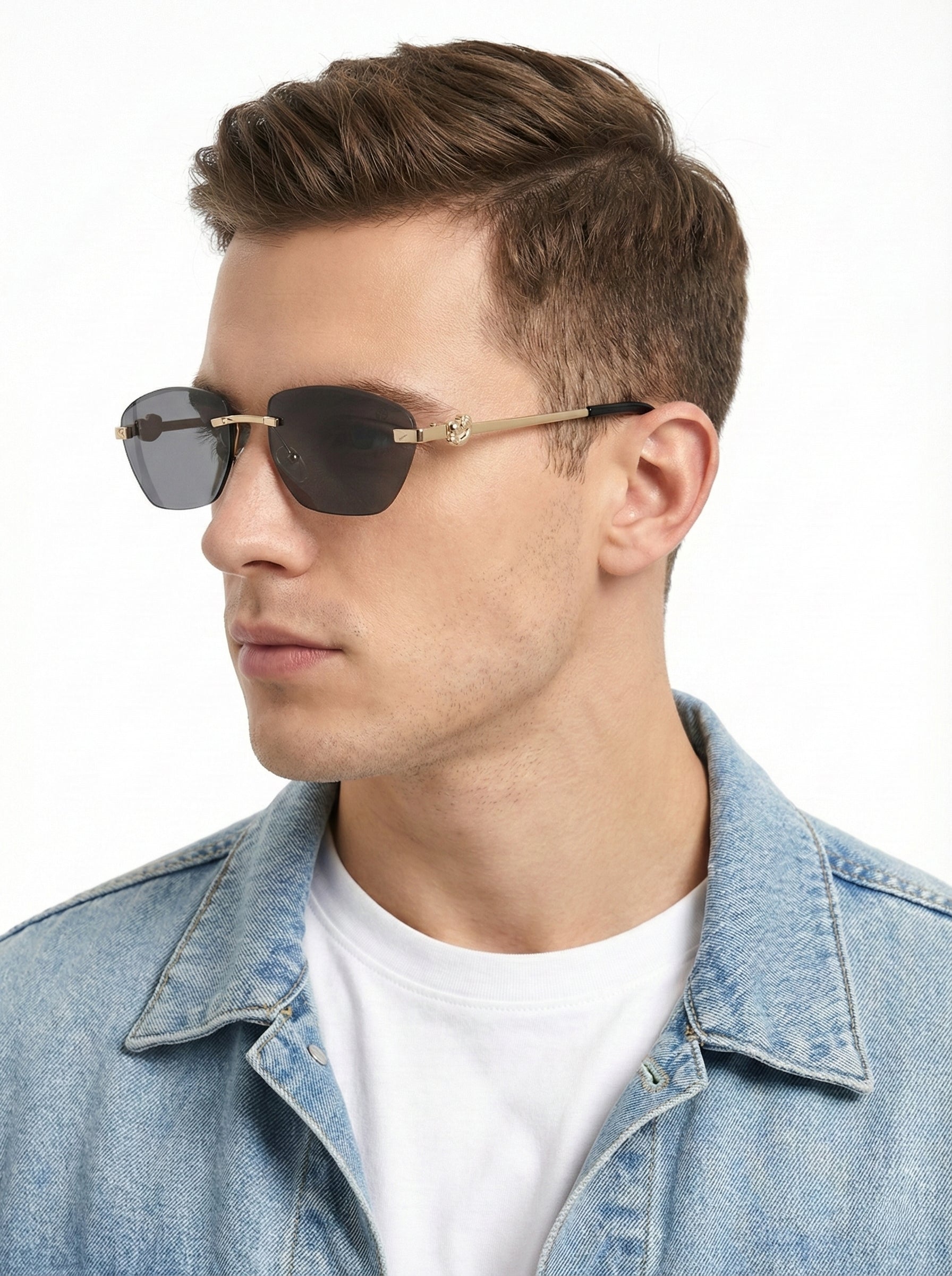 Pyrion | Black Medium Rim Less Rectangle Sunglasses for Men [UV-protected]