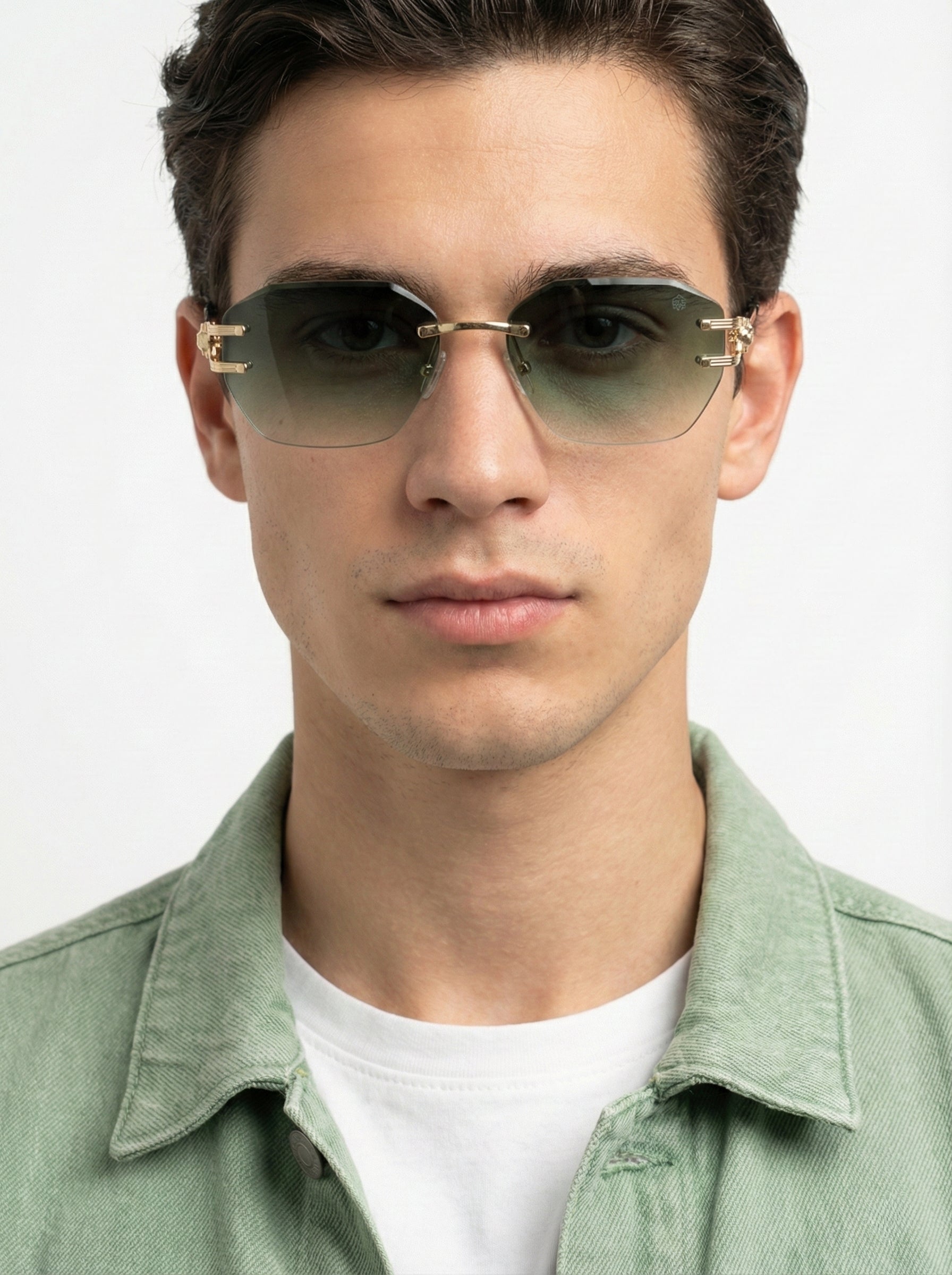 Valora | Gradient Green Medium Rim Less Square Sunglasses for Men [UV-protected]