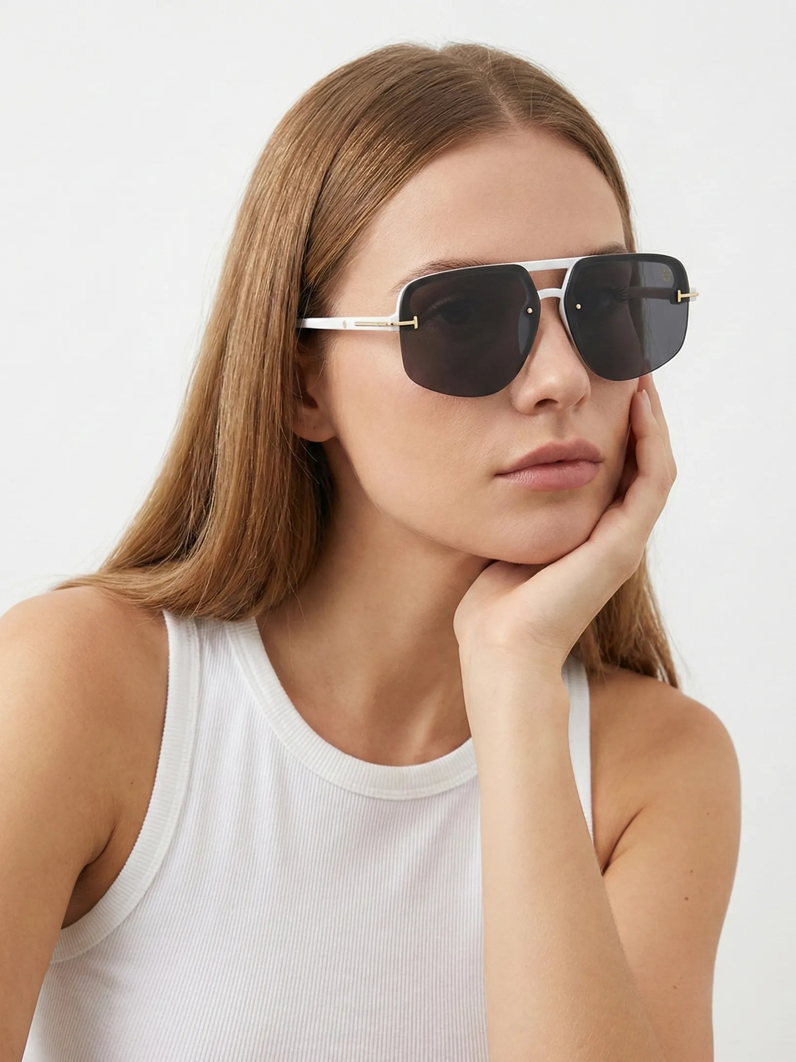 Kynox | White Medium Half Rim Square Sunglasses for Men & Women [UV-protected]