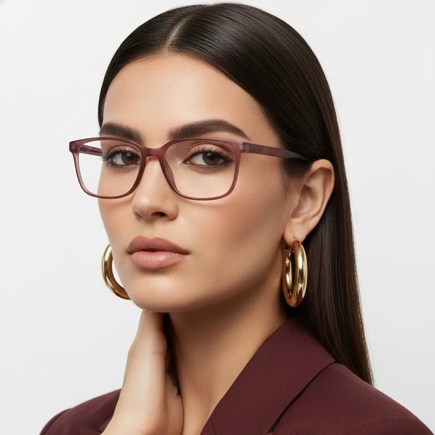 Focusly | Transparent Mate Maroon Medium Full Rim RECTANGLE Computer Glasses for Men & Women [Blue Block]