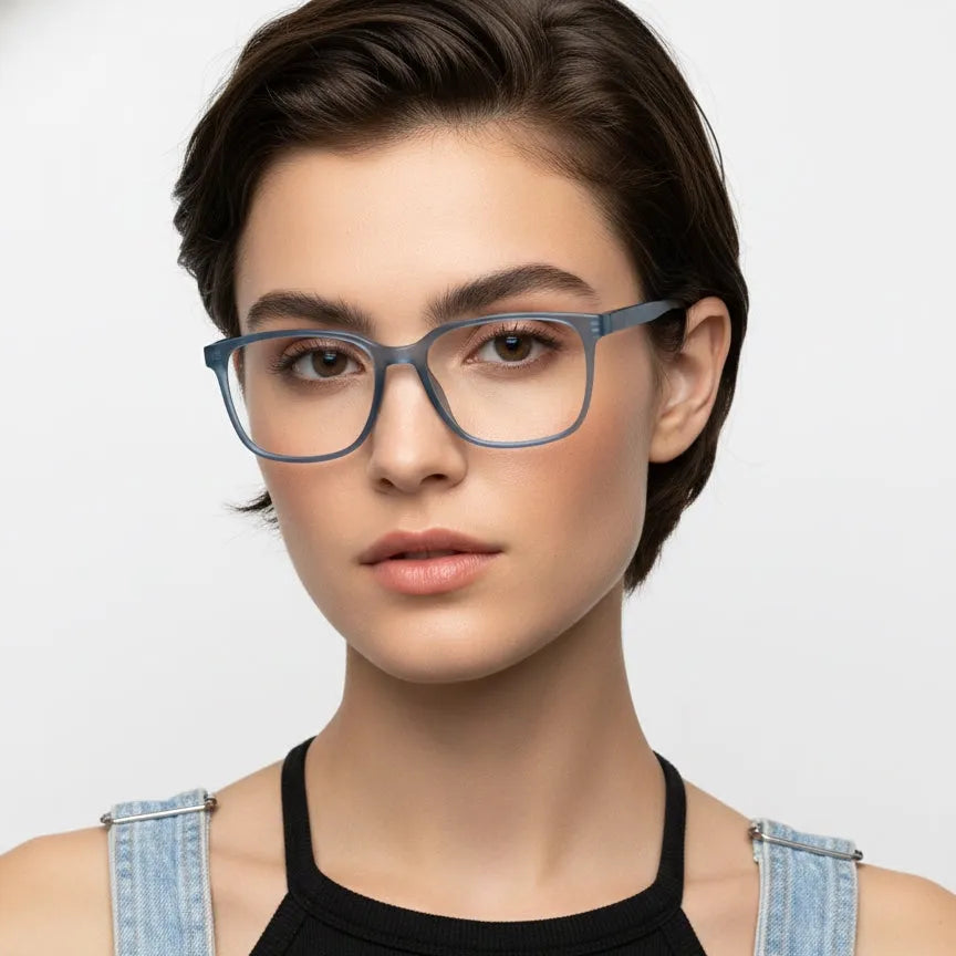 Focusly | Transparent Blue Medium Full Rim RECTANGLE Computer Glasses for Men & Women [Blue Block]