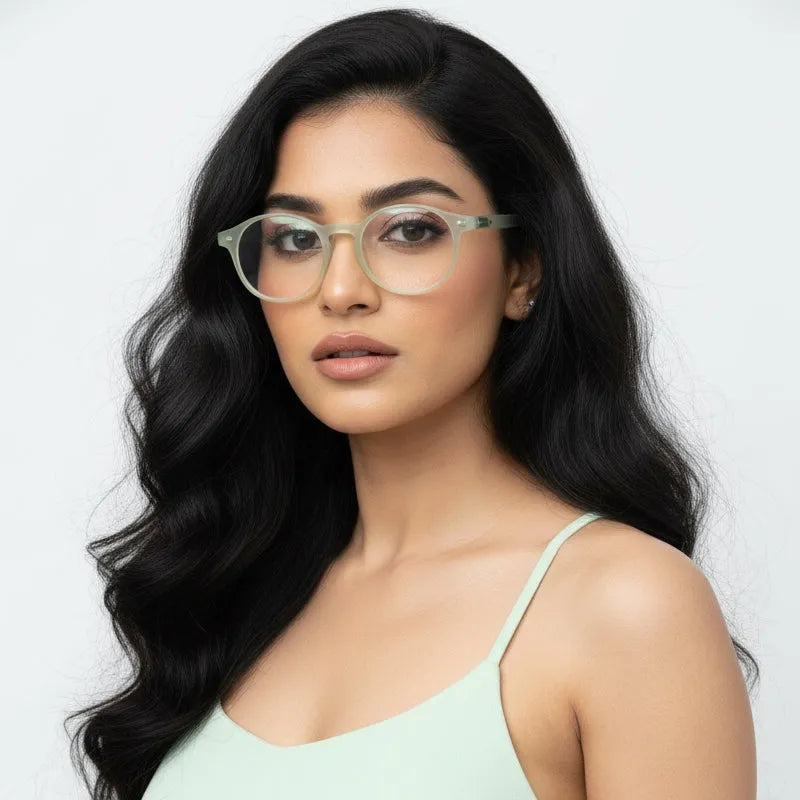 BluShield | Transparent Light Green Medium Full Rim CIRCLE Computer Glasses for Men & Women [Blue Block]