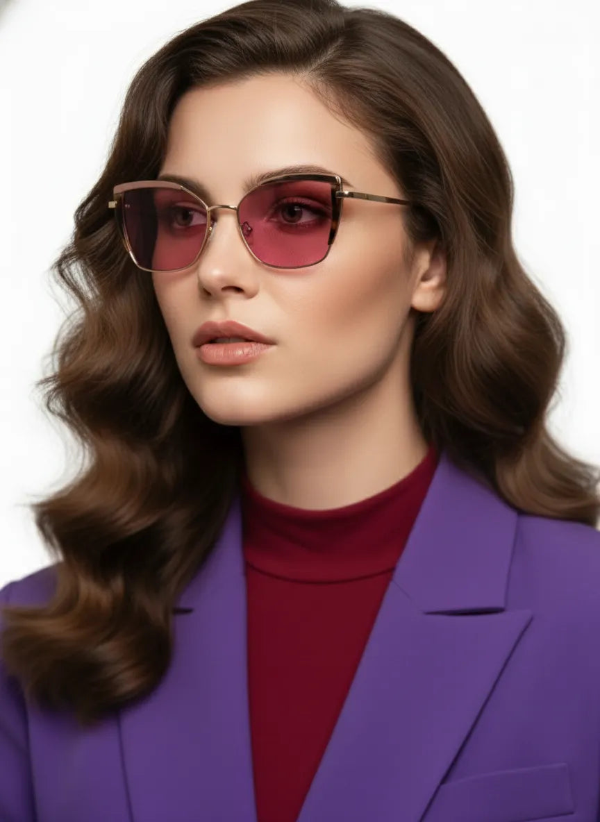 Swit | Pink, Hawana & Golden Large Full Rim Cateye Sunglasses for Women [Photochromic]