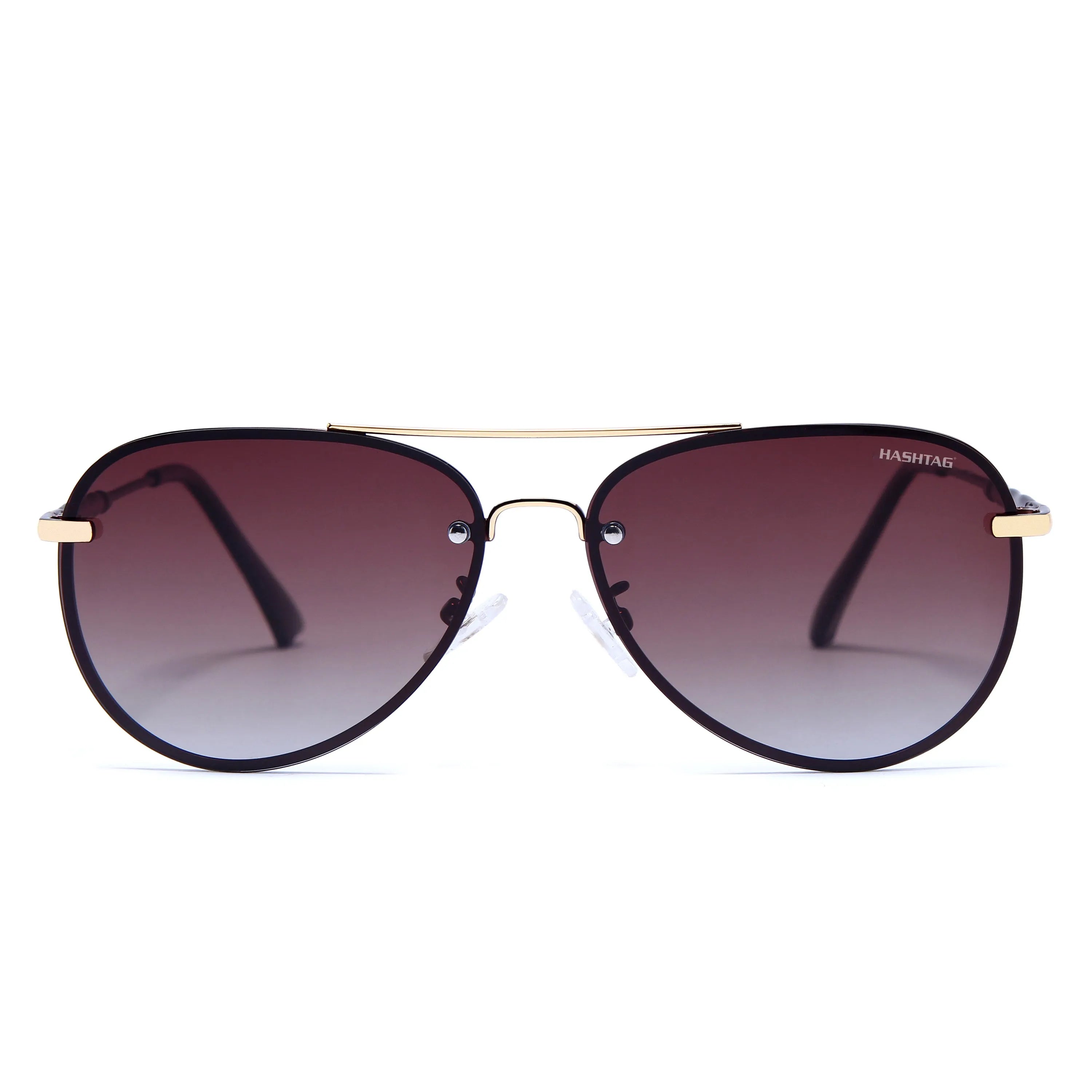 Nuvia | Golden & Brown Medium Full Rim Aviator Sunglasses for Men & Women [Polarized]