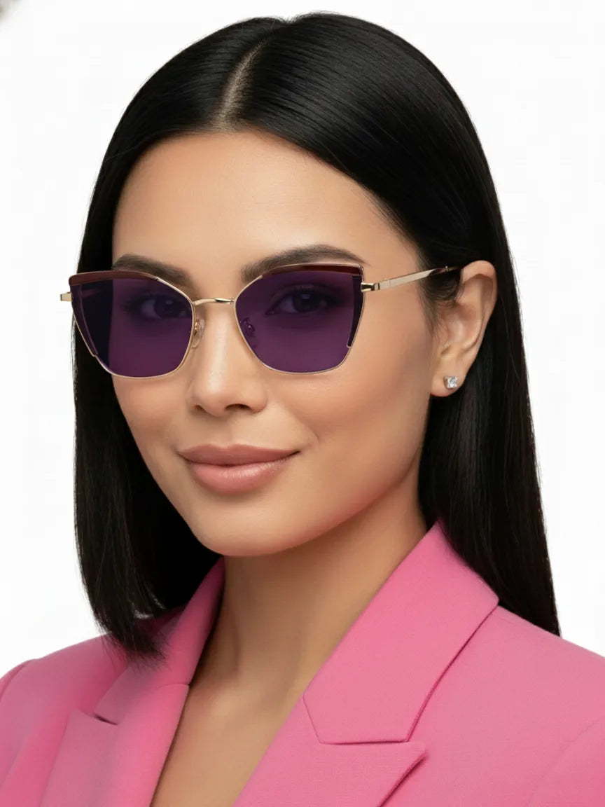 Swit | Brown, Pink & Golden Large Full Rim Cateye Sunglasses for Women [Photochromic]