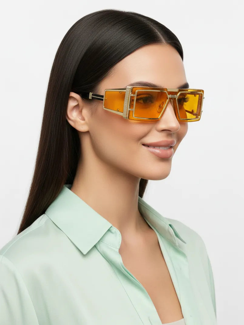 Lythara | Golden & Yellow Medium Full Rim Rectangle Sunglasses for Men & Women [UV-protected]