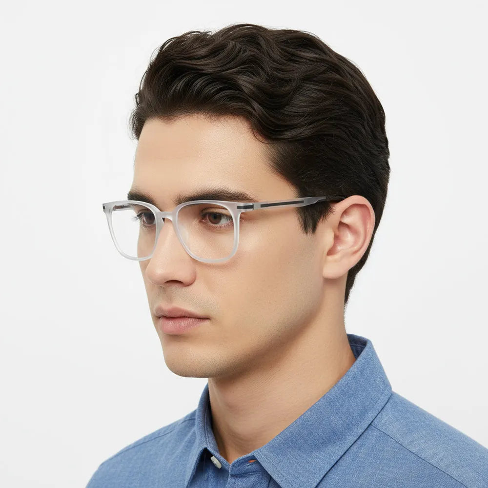Blokz | Transparent Light Blue & Transparent White Medium Full Rim RECTANGLE Computer Glasses for Men & Women [Blue Block]