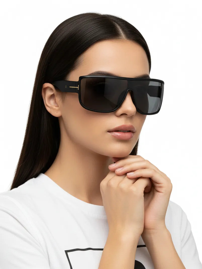 Texas | Black Medium Full Rim Shield Sunglasses for Men & Women [UV-protected]